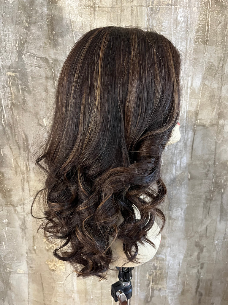 100% EUROPEAN VIRGIN HUMAN HAIR 20" BROWN WITH HIGHLIGHTS