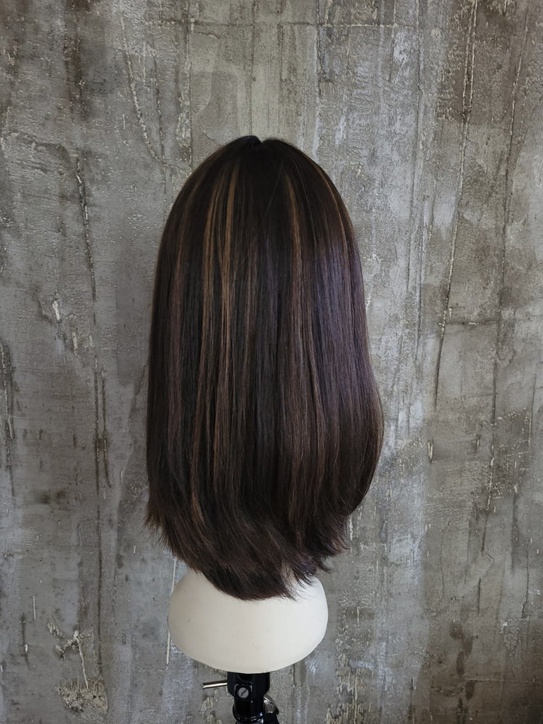100% EUROPEAN VIRGIN HUMAN HAIR 16'' DARK BROWN WITH HIGHLIGHTS