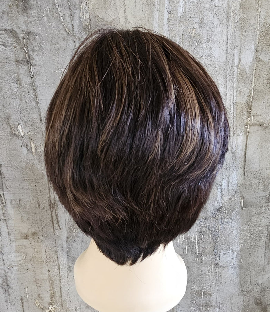 100% HUMAN EUROPEAN VIRGIN HAIR SHORT SHARP TAPERED LOOK BROWN WITH HIGHLIGHTS