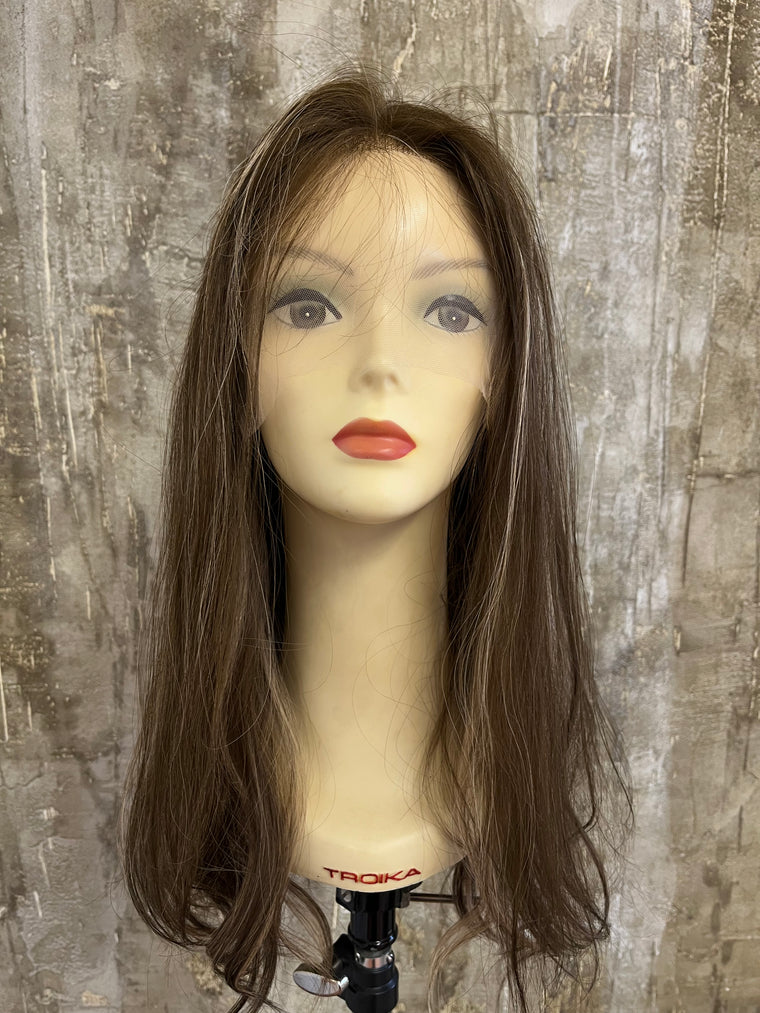 LACE TOP 100% BRAZILIAN HUMAN HAIR 22" LONG DIRTY BLOND WITH LIGHT BLOND STREAKS