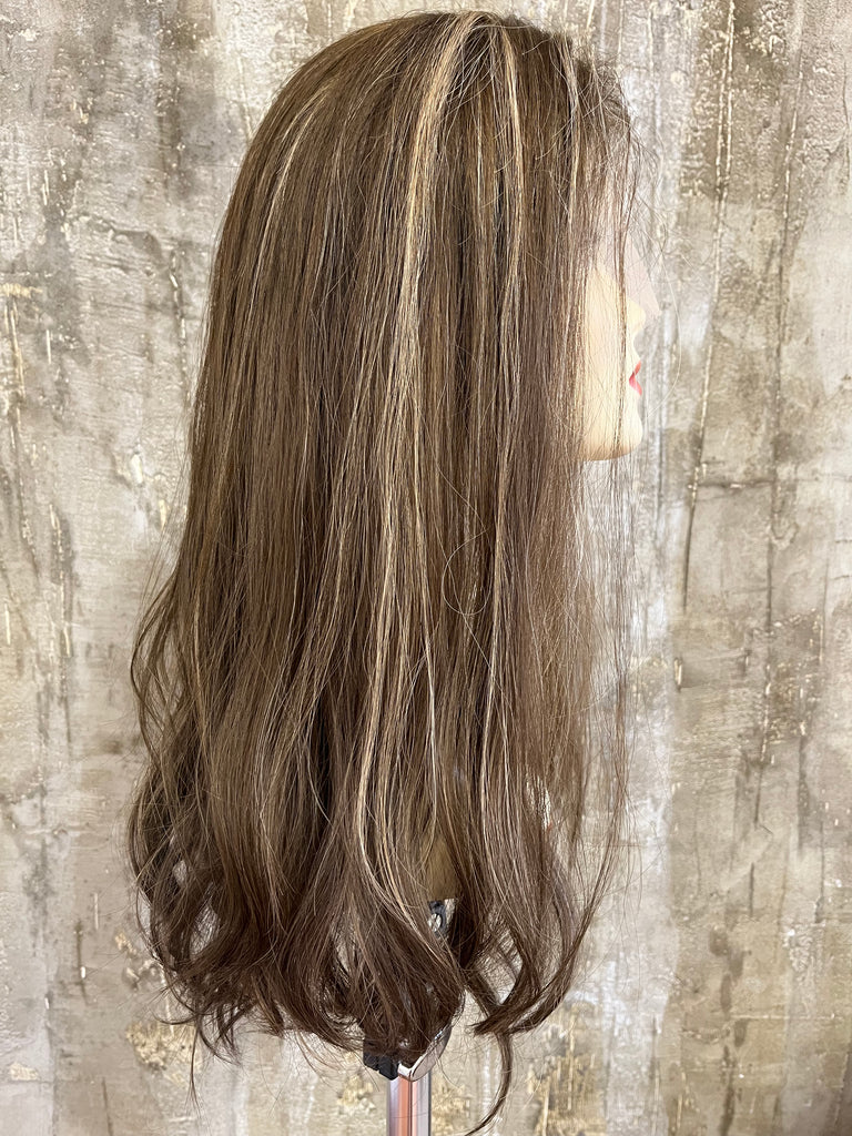 LACE TOP 100% BRAZILIAN HUMAN HAIR 22" LONG DIRTY BLOND WITH LIGHT BLOND STREAKS