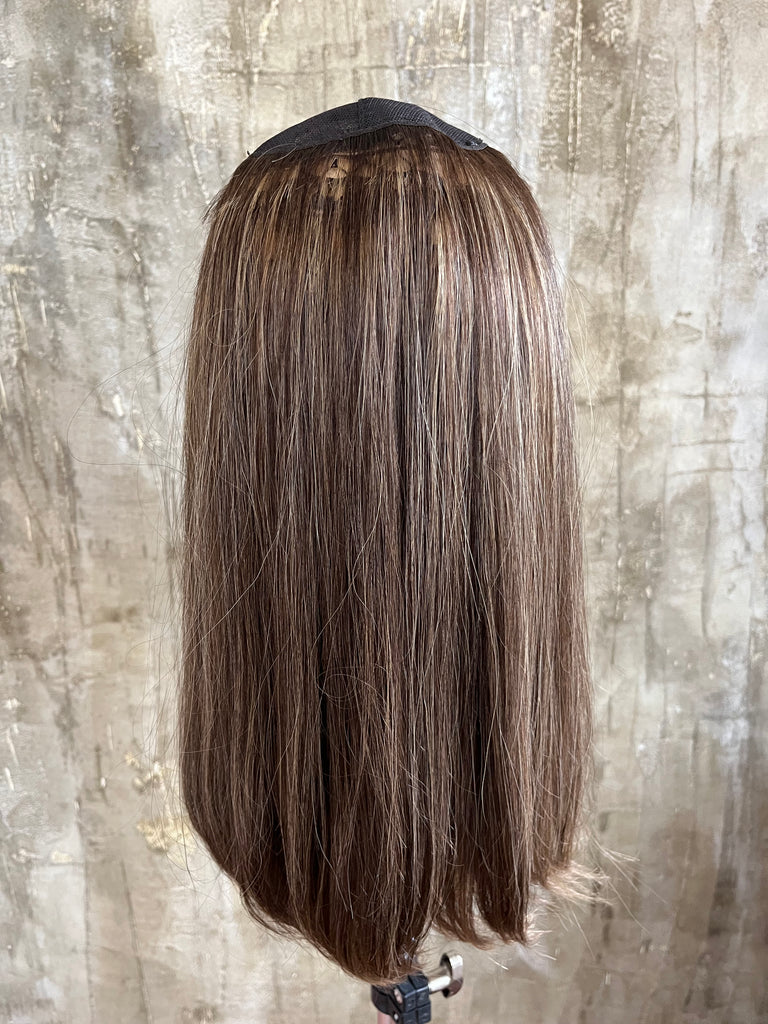 100% EUROPEAN PROCESSED HUMAN HAIR HAT FALL 18" LIGHT BROWN WITH HIGHLIGHTS