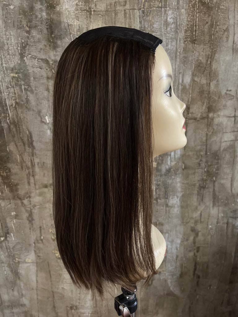100% EUROPEAN PROCESSED HUMAN HAIR HAT FALL 18" LIGHT BROWN WITH HIGHLIGHTS