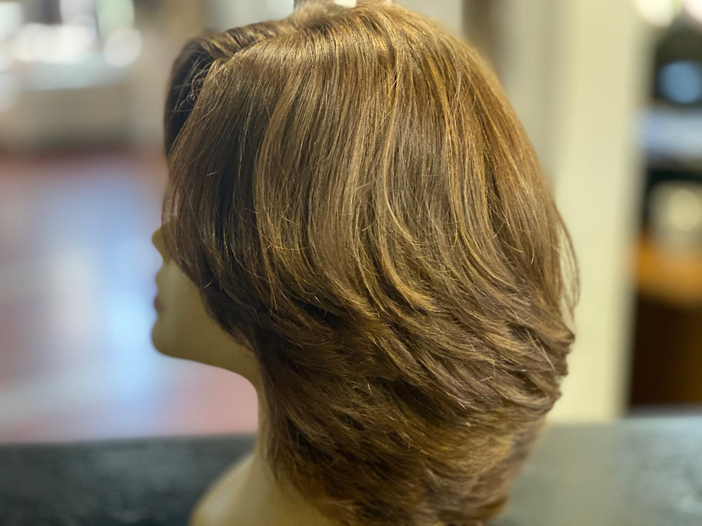 7LLYR-4 100% virgin European Natural Human Hair Medium Brown with thin highlights