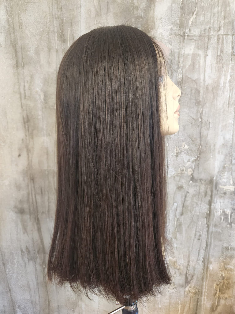 100% Natural Virgin Human Hair Lace Top Wig 19'' Dark Brown